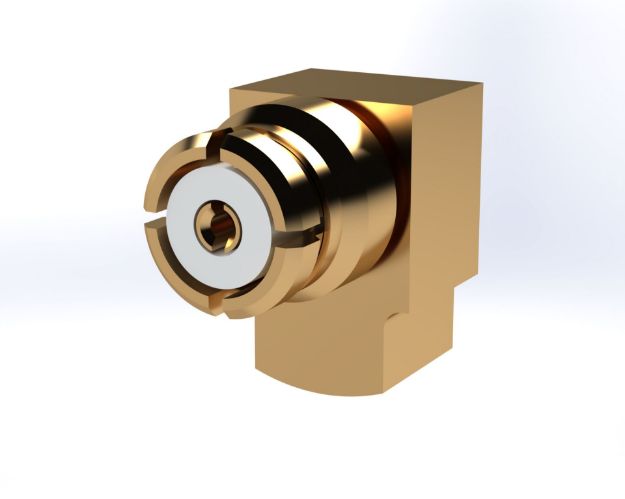 SMP Female Miter Right Angle, Small Body, to .085 Semi Rigid, P659-2CC